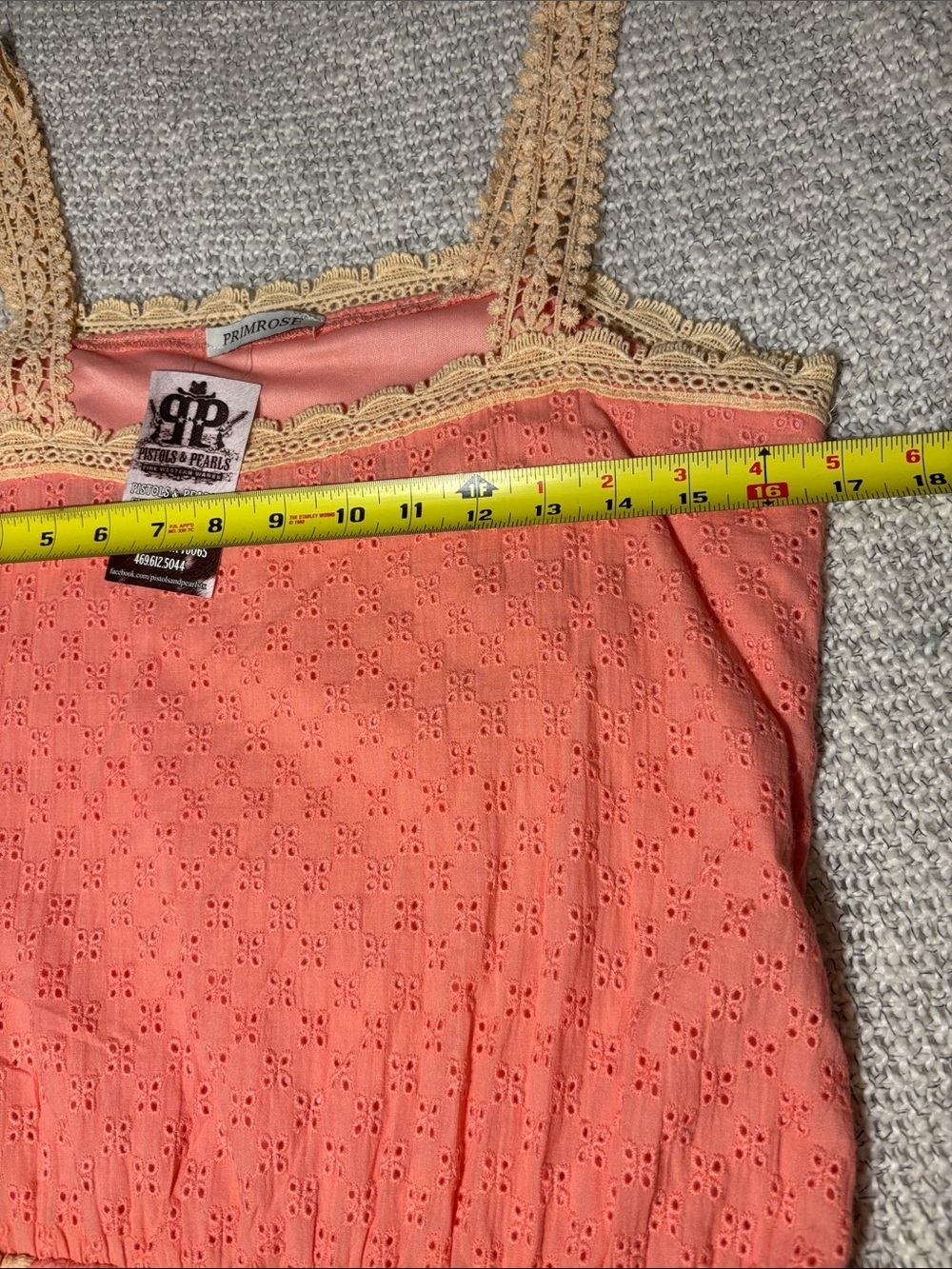 Boho Coral and Cream Eyelet Mini Sundress size S - Picture 6 of 8